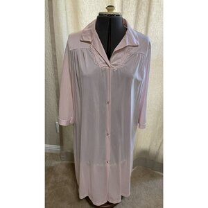 Vanity Fair Robe House Coat Pink Pearlized Buttons Nylon Size M Medium Vintage